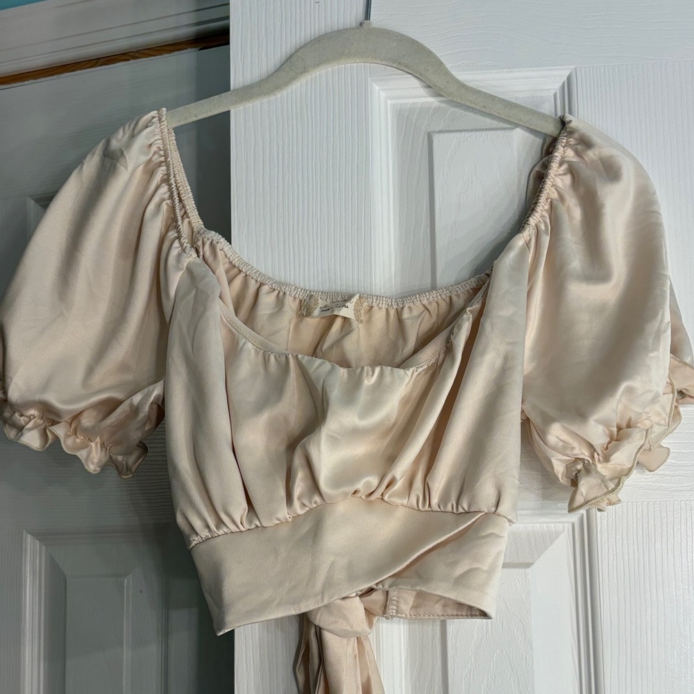 Elegant Champagne Puff Sleeve Women's Top